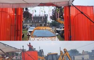 मंत्री के कार्यक्रम में जेसीबी ने बरसाए फूल, उधर लोगों के घरों में नाली जाम से घुसा पानी