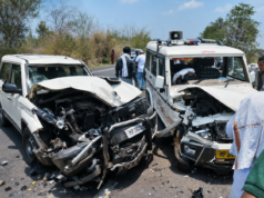 पुलिस वाहन और स्कॉर्पियो की भिड़ंत, टीआई सहित चार पुलिसकर्मी घायल