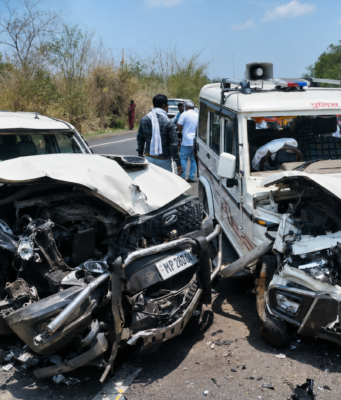 पुलिस वाहन और स्कॉर्पियो की भिड़ंत, टीआई सहित चार पुलिसकर्मी घायल